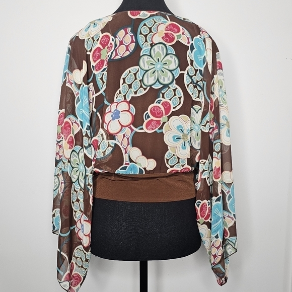 Women's Forever Floral Print Bell sleeve V-Neck Blouse, Lrg, Bohemian/Boho Chic - Picture 4 of 13